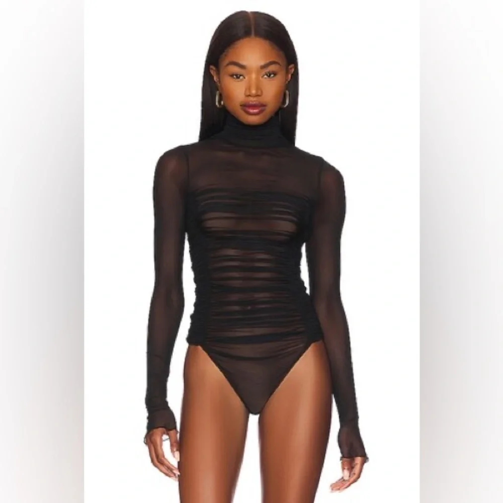 Free People Under It All Black Sheer Long Sleeve Bodysuit XL $58 - Picture 2 of 11